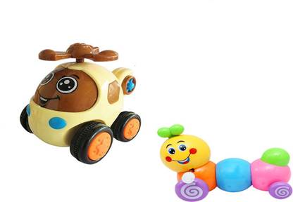CHERISH STARS Twisty Caterpillar & Cute Mini-Helicopter, Caterpillar is Windup Toy & is Key Operated, Helicopter is Push and Go Toy
