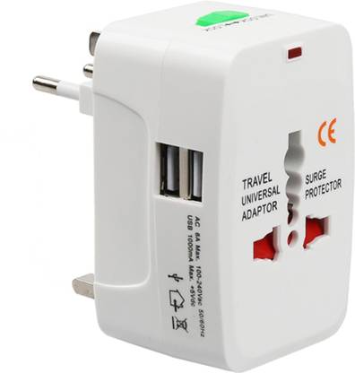 Easy eBuy Universal Travel Adapter With Built In Dual USB Charger Ports With 100-240V Surge/Spike Protected Electrical Plug वर्ल्डवाइड एडाप्टर