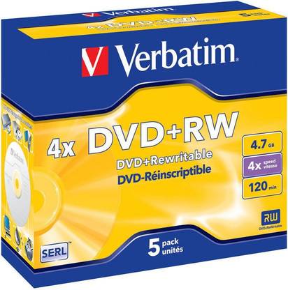 Verbatim DVD Rewritable DVD+RW 43229 Pack of 5 Disc in Jewel Case Speed 4x 4.7 GB