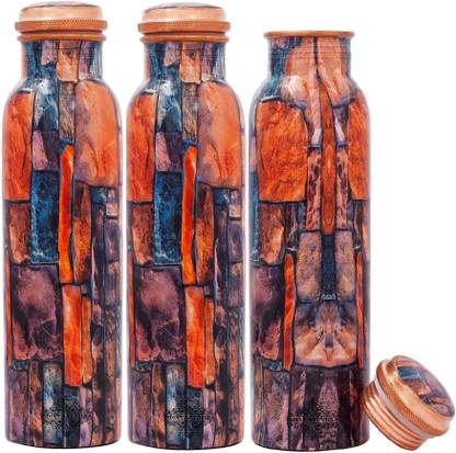 IndianArtVilla Marble Design pure Copper Home, School And Office use printed water 1000 ml Bottle