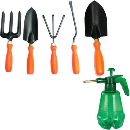 LADDU GOPAL 5 Tools Set and GARDEN SPRAYER 1.5 L Hand Held Sprayer (Multicolor) Combo of 6 Garden Tool Kit