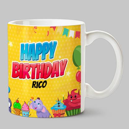 HUPPME Happy Birthday Rico White Ceramic Coffee Mug