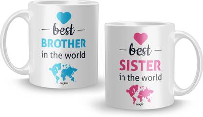 MUGKIN Special Best Brother In The World & Best Sister In The World Printed Combos For Bhai, Behan, Bro, Sis White Ceramics 350 ml Ceramic Coffee Mug