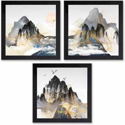 Poster N Frames Set of 3 Painting of Landscape hand painting Scenery-687 Digital Reprint 13 inch x 13 inch Painting