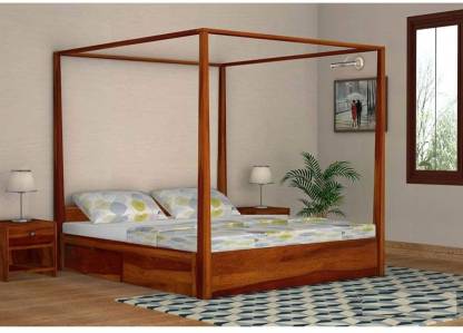 Ebansal Sheesham Wood Wooden King Size, King Size Four Poster Bed With Storage
