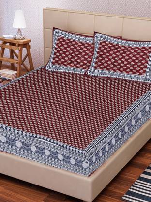 E-Wish Box Cotton Double Flat 144 TC Printed Bedsheet
