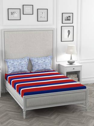 PORTICO NEW YORK Cotton Double Flat 144 TC Striped Bedsheet
