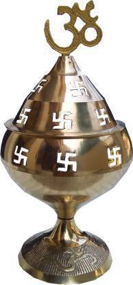 SHRI ANAND Pure brass Akhand Diya/Deepam with Swastik Hole & Om Design on Top Brass Table Diya