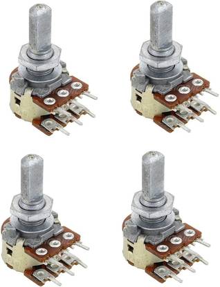 INVENTO 4pcs 100K Ohm Potentiometer Pot Variable Resistor 6 Pins Split Shaft Rotary Linear Dual Taper Audio B Type, Volume Control Potentiometer B100K Rheostat