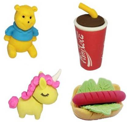 लोक 2 Cartoon Theme Erasers & 2 Pencil Topper - Pack of 4 इरेज़र