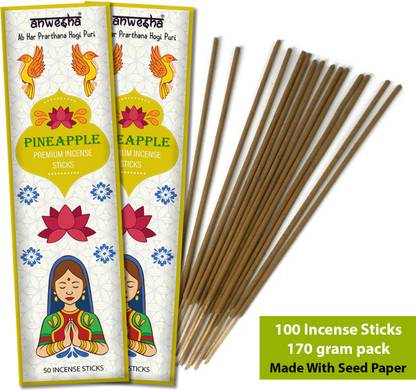 Anwesha Pineapple Scented Natural Ayurvedic Incense Sticks Agarbatti - 100 Sticks Pineapple