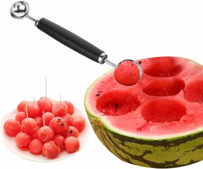 1x Cream Kitchen Stainless Steel Spoon Double-End Fruit Melon Cutter Baller