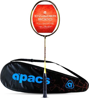apacs Invader 5000 (Full Graphite, 30 LBS) Black, Yellow Strung Badminton Racquet