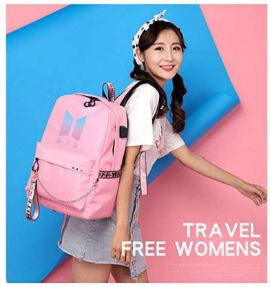 GEEKMONKEY BTS Laptop Bag with USB port and 3.5 mm music Jack (PINK JIMIN) Waterproof Multipurpose Bag