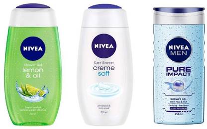 NIVEA Shower Gel - Lemon & Oil , Creme Soft , pure Impact , 250 Ml each