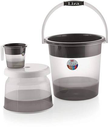 Liza Plastic Deluxe Bathroom Set Bucket 21l Mug Stool (Set of 3, Grey ...