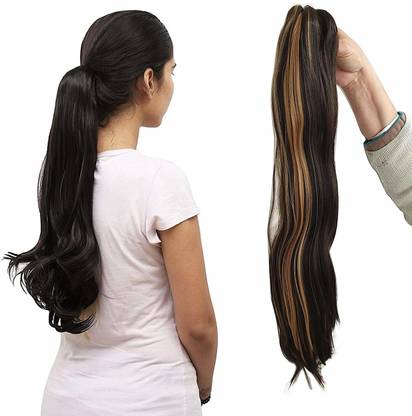 Foreign Holics Artificial Synthetic Ponytail  Extensions Claw Clip for Women 24 Inch (Golden Highlighted) Hair Extension