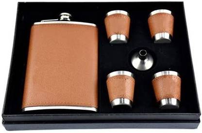 UV MAX Hip Flash 4 Shots Box 8 OZ Stainless Steel Wine Pocket Bottle with 4 Cups (4 Cup Set) Stainless Steel Hip Flask