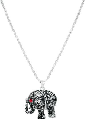 mahi Oxidized Plated Cute Trendy Small Elephant Pendant with Chain Rhodium Crystal Alloy Pendant