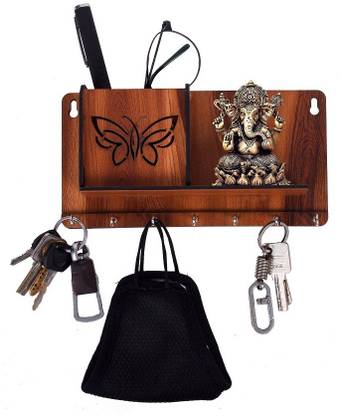 neev creation Decorative Wooden Key Holder Stand Wall Hooks Stand/Key Holder for Home Office Wall Mounted Key Holder Key Hold Key Chain Hanging Board Wall Hanging Key Holder with mobile stand Key Holder with Shelf Wood Key Holder (7 Hook) Wood Key Holder