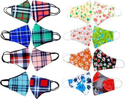 JMOX (PACK OF 16) COMBO OF 100% PURE COTTON DESIGNER FLOWER MASK + CHECKERED MASK FOR MEN, WOMEN WASHABLE REUSABLE POLLUTION MASK MULTICOLOR MASK FOR GIRLS LADIES MASK COMBO OF FLOWER + CHEX MASK FOR WOMEN, MEN, WOMEN, KIDS, DIGITAL PRINTED FACE MASK, Reusable, Washable Cloth Mask (Multicolor, Free Size, Pack of 16) Cloth Mask