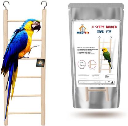 WiggleBoo 28cm Natural Wooden 6 Step Ladder Bird Toy | Climbing, Exercise & Fun | For Medium & Large Birds Wooden Training Aid, Stick For Bird