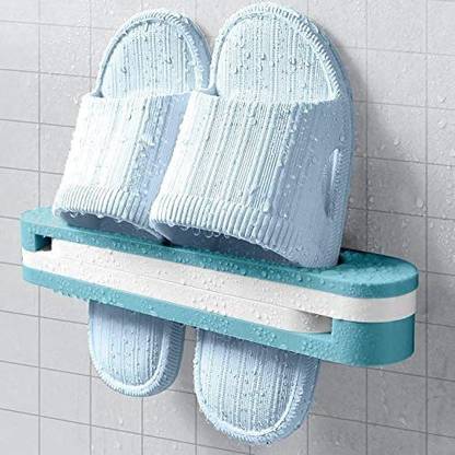 HEMBRIZ Plastic Slippers Rack Hanging Shoe Organizers,3 in 1 Folding Holder Shoes Hanger Wall Mounted Shoe and Bathroom Towel Organizer Rack Plastic Wall Shelf