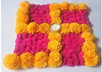 BDS CREATIONS Swastik Desion Artificial Marigold Flower Mat Tea Light Holde r/Aasan/Rangoli Mats on Canvas Rangoli Stencil