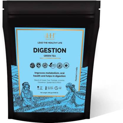 HEALTHY & HYGIENE Digestion Green Tea-With Triphala, Mint, Bay Leaf, Rose Petals, Cinnamon And Licorice. Triphala (Blend Of Amla, Harad And Baheda), 100 Gm Green Tea Pouch