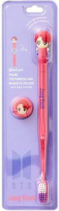 BTS Official Merchandise] Fans Gift - K-Pop Idols Goods - Character Figure Toothbrush with Convenient Magnetic Holder (Jung Kook) Ultra Soft Toothbrush