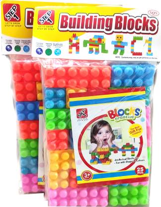 SharvilSons Step 1 Building blocks for kids fun with shapes and colors | Lego Style Building Blocks (Set of 2) (25 PCS/Set)