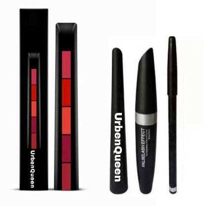 URBEN QUEEN Fab 5 ( five in one lipstick ) plus EYEBROW PENCIL BLACK, EYELINER, MASCARA ( 3 in 1 ) ( set of 4 )