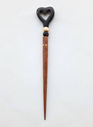 Jain Export Handcrafted Hollow heart shaped bun Stick made from Horn and wood Bun Stick