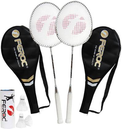 FEROC Energy 440 Aluminum Badminton -Racket Set of -2 with- 3 Pieces Feather shuttles with 2- Cover Badminton Kit