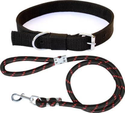 BODY BUILDING GOOD QUALITY BLACK DOG COLLAR WITH COMFORTABLE DOG LEAD Dog Collar & Leash