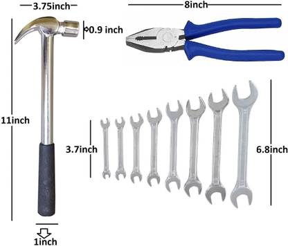 Qualigen In the Box Claw Hammer Plier with 8pc Chavi Wrench set Hand Tool Kit