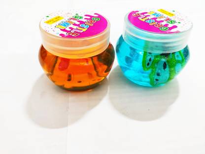 FLYmart Crystal Clear Putty Slime | Soft & Squishy Stress Relief Crystal Slime Non-Sticky Slime Putty , Putty Toy pack of 2 Orange, Blue Putty Toy