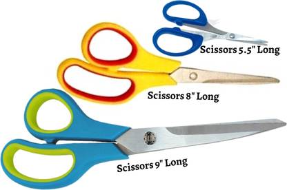Upyukat Premium Quality Light Weight, Multipurpose Scissor, Sharp Stainless Steel Blades, Easy to Clean Non-Stick Coating, Ergonomic Handles, Best for Fabric/ Cloth, Kitchen and Gardening - Set of 3 Scissors (5.5", 8" & 9" Long) Scissors