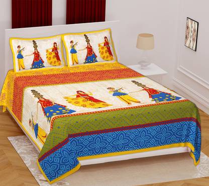 Deepa 144 TC Cotton Double Jaipuri Prints Flat Bedsheet