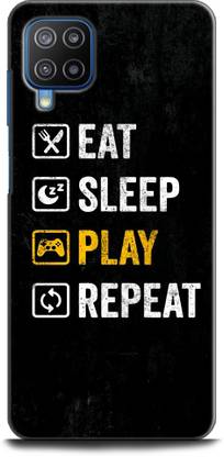 INDICRAFT Back Cover for SAMSUNG Galaxy F12 GAME, BLACK, EAT SLEEP PLAY REPEAT