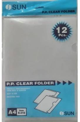 sun plastic L Folder A4 ( 12 PCs ) Clear Transparent for documents..(set of 12)