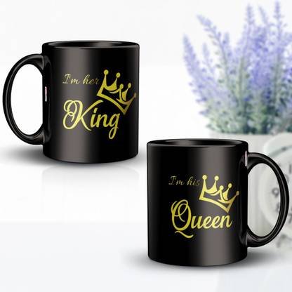 KivStar I'm her king & I'm his queen Quotes printed couple Set Ceramic Coffee Mug