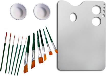 Upyukat Paint brush with palette set: Rectangle shape (with 2 detachable dippers) Painting Palette /Oil Color Palette/Color Mixing Plate/Colouring