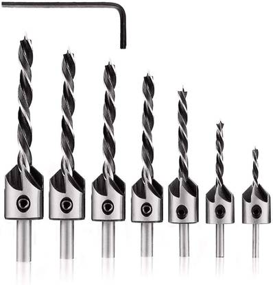 GSK Cut Countersink Drill Bits, 7pcs Woodworking Chamfer Countersink Drill Bits Set, for Woodworking 3 4 5 6 7 8 10mm with Hex Key