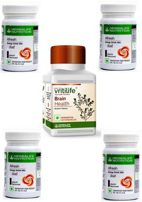 Herbalife Nutrition Vritilife Brain Health With Afresh Energy Drink Mix Elaichi 50 gm ( Pack Of 4 ) Combo