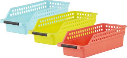 POLYSET Fridge Space Saver Shelf Organiser Rack Food Storage Basket, Set of 3,Assorted Plastic Fruit & Vegetable Basket
