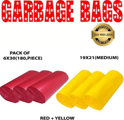 hirdeshanusar red, yellow Biodegradable pack of 6x30 ( 180 BAGS).recyclable waste trash bags. Medium 12 L Garbage Bag ( 180 Bags) Medium 12 L Garbage Bag ( 180 Bags) Medium 12 L Garbage Bag ( 180 Bag ) Medium 12 L Garbage Bag  Pack Of 180