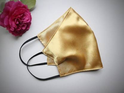DEHMAN 100 - Percent Silky Satin Silk Face Mask, Soft Elastic, Breathable Hypoallergenic Face Mouth Protection, Pocket Washable Reusable Golden Cloth Mask