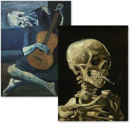 2 Pack - Van Gogh Skeleton & The Old Guitarist by Pablo Picasso Poster Print Set - Fine Art print-01 Fine Art Print