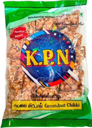 KPN kadalai mittai Kovilpatti Kadalai Mittai - Groundnut Chikki Candy Pack of 2 x 200gm Pouch